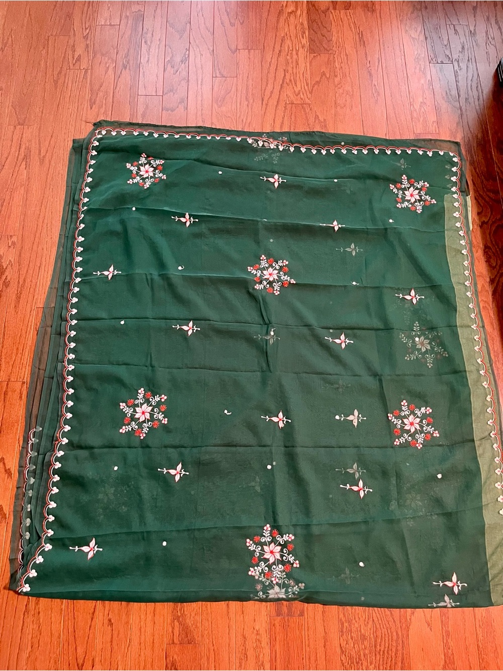 Elegant Dark Green Embroidered Saree